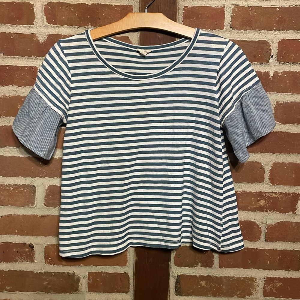 Hem & Thread stripes blue and white crop with ruffle sleeves